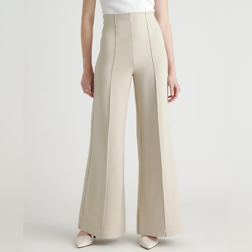 Quince Ultra Stretch Ponte Super Wide Leg Pants Small Ecru